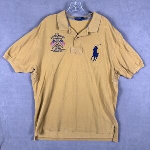 Polo Ralph Lauren Polo Shirt Mens 2XL Big Pony USA Flags‎ Brown Military Style